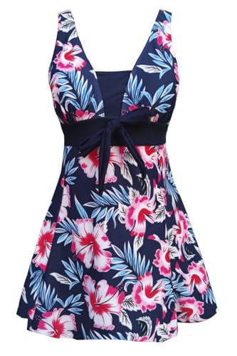 AMAGGIGO Damen Neckholder Push up BadekleidFigurformender Bunt Badeanzug mit Röckchen Bauchweg Einteiliger Badekleid（5blue rflower，Größe 42 (XL)） von AMAGGIGO
