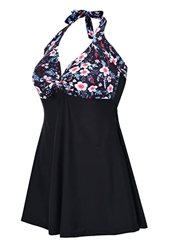 AMAGGIGO Damen Neckholder Push up BadekleidFigurformender Bunt Badeanzug mit Röckchen Bauchweg Einteiliger Badekleid（5flower1，Größe 38 (L)） von AMAGGIGO