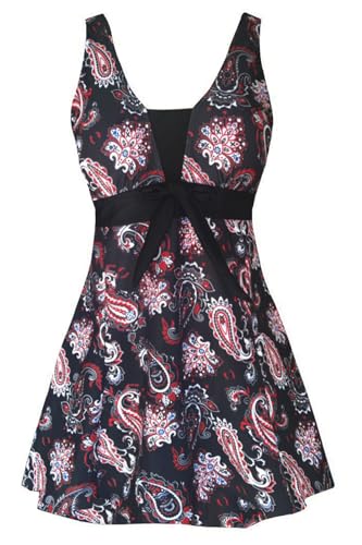 AMAGGIGO Damen Neckholder Push up BadekleidFigurformender Bunt Badeanzug mit Röckchen Bauchweg Einteiliger Badekleid（6black red，Größe 48 (4XL)） von AMAGGIGO