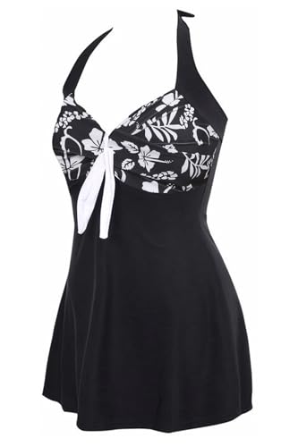 AMAGGIGO Damen Neckholder Push up BadekleidFigurformender Bunt Badeanzug mit Röckchen Bauchweg Einteiliger Badekleid（6white Flower，Größe 46 (4XL)） von AMAGGIGO