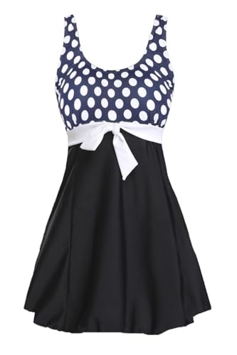 AMAGGIGO Damen Neckholder Push up BadekleidFigurformender Bunt Badeanzug mit Röckchen Bauchweg Einteiliger Badekleid（7white bpoint，Größe 44 (3XL)） von AMAGGIGO