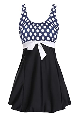 AMAGGIGO Damen Neckholder Push up BadekleidFigurformender Bunt Badeanzug mit Röckchen Bauchweg Einteiliger Badekleid（9white bpoint，Größe 40 (XL)） von AMAGGIGO