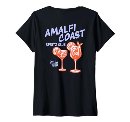 Damen Amalfi Coast Spritz Club. Italia 1980 Aperölchen Spritz Back T-Shirt mit V-Ausschnitt Damen Amalfi Coast Spritz Club. Italia 1980 Aperölchen Spritz Back T-Shirt mit V-Ausschnitt von AMALFI COAST X SPRITZ CLUB - Aperoli Spritz