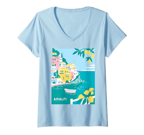 Damen Amalfi Painting - Amalfi Kunst X Limone Limoncello Spritz T-Shirt mit V-Ausschnitt Damen Amalfi Painting - Amalfi Kunst X Limone Limoncello Spritz T-Shirt mit V-Ausschnitt von AMALFI PAINTING - AMALFI KUNST X Zitronen Italien