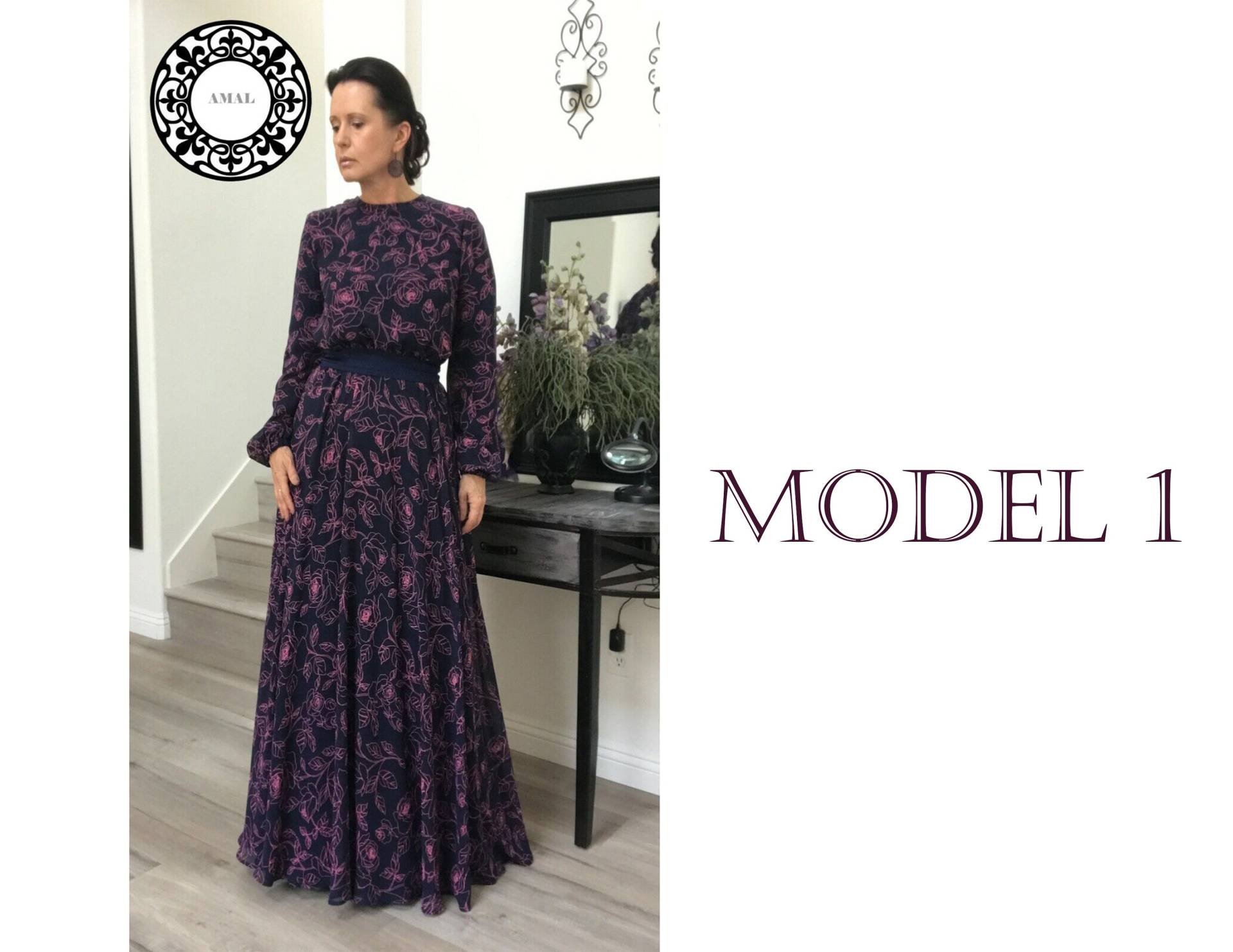 Amal Muslim. Langes Chiffon-Maxikleid. Blumendruck. Xs-5Xl. Usa. Modell 06 Amal Muslim. Langes Chiffon-Maxikleid. Blumendruck. Xs-5Xl. Usa. Modell 06 von AMALMUSLIM