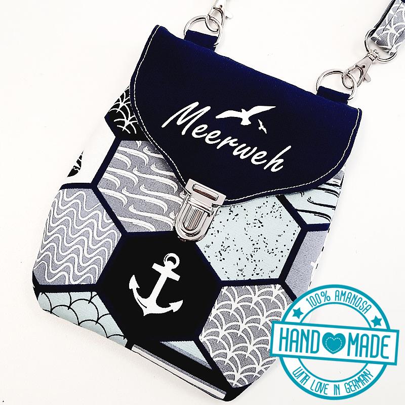 Tasche Walli Umhängetasche Gürteltasche Sidebag Anker Maritim Meer Geschenk Freundin Kleine Mit Steckschnalle von AMANOSAcom