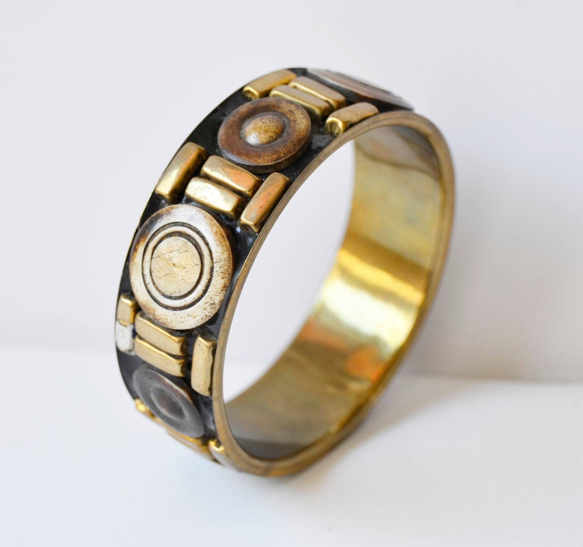 Vintage Breites Messingarmband Handgefertigter Boho Retro Style von AMAPOLAvintageFinds