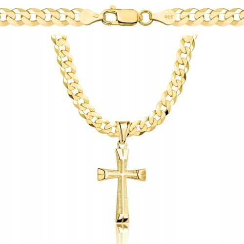 AMAR PRAGNA Goldkette Herren Mit Kreuz 585, Kette 925/585 - Massiv 5 mm, 50 cm - Kreuzkette - Panzerkette Gold von AMAR