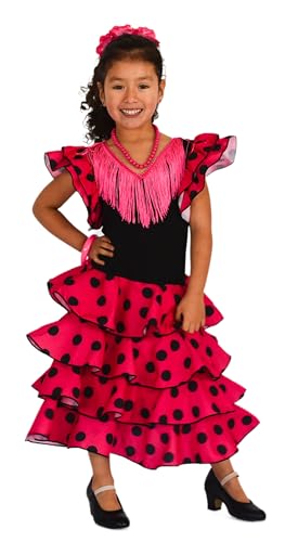 AMARU SANCHESU Mädchenkleid für Flamingo- oder Sevillana-Tanz, Fuchsia, Maulwurf, Schwarz, 2 Jahre von AMARU SANCHESU