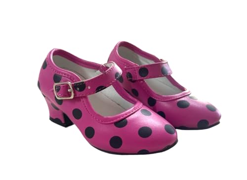AMARU SANCHESU Tanzschuhe für Flamenco oder Sevillana, Kinder- und Erwachsenengröße, Rosa, schwarze Punkte, 23 EU von AMARU SANCHESU
