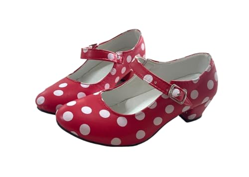 AMARU SANCHESU Tanzschuhe für Flamenco oder Sevillana, Kinder- und Erwachsenengröße, Rot mit weißen Punkten, 31 EU von AMARU SANCHESU