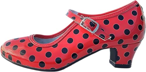 AMARU SANCHESU Tanzschuhe für Flamenco oder Sevillana, Kinder- und Erwachsenengröße, rot Maulwurf schwarz, 23 EU von AMARU SANCHESU