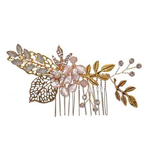 Antikgoldfarbene Blätter Braut Haarkamm Vintage Haarschmuck Blumen Haarkämme Kleid Braut Hochzeit Haarschmuck Hochzeit Party Braut Seitenkämme für Frauen von AMAXRcsy