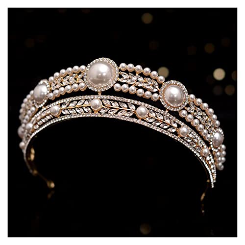 Band Tiara Hochzeit Kristall Perle Tiaras Kronen Barock Gold Diadem Prom Bräute Party Kleid Band Hochzeit Zubehör Braut Haarschmuck Krone (Größe: Gold) (A Silber) von AMAXRcsy