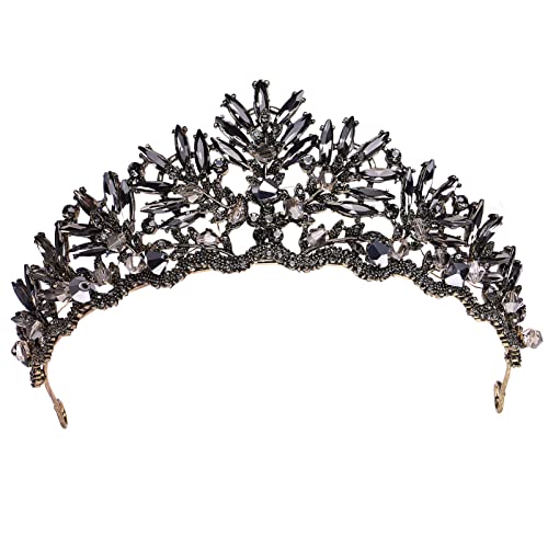 Barocke Vintage-Krone, Retro-Strass-Brautkrone, Geburtstags-Tiara, Hochzeit, Abschlussball, Party, Haarschmuck für Frauen und Mädchen (schwarz B) von AMAXRcsy