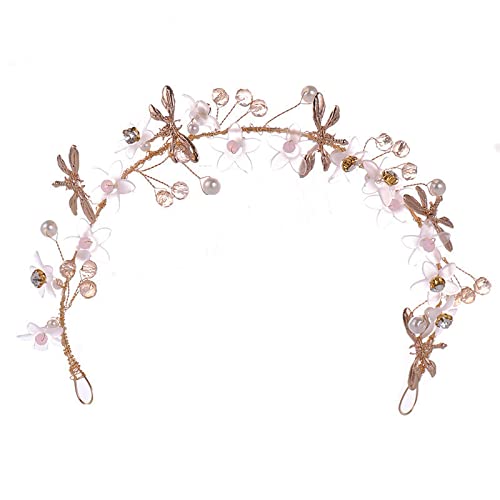 Brautkleid, modische Blumenmädchen-Brautbänder, handgefertigt, goldfarben, Perlenbänder, Blumen-Schmetterlingsstück, Brautmädchen-Tiara, Hochzeit, Haarschmuck, Damen-Haarschmuck von AMAXRcsy