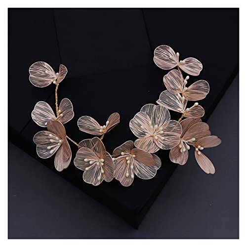 Brautkrone, Braut-Hochzeitsband, Blumen-Perlen-Haarschmuck für Frauen, Haarschmuck, Party, Brautschmuck, Brautjungfern-Geschenk, Kleid, Tiara für Frauen, Krone (einfarbig, goldfarben) von AMAXRcsy