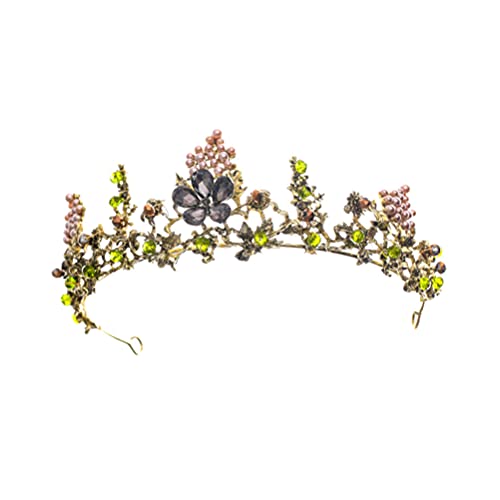 Brautkrone, Hochzeits-Tiara, Strass-Blumen, Barock-Vintage-Krone, Hochzeit, Abschlussball, Geburtstag, Party, Band für Frauen und Mädchen (Dunkelgrün B) von AMAXRcsy