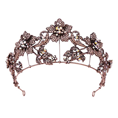 Brautkrone, antike Kristallblume, Braut-Tiara, Krone, Brautkleid, königliches Strass-Festzug-Diadem, Hochzeit, Haarschmuck, Kleid, Tiara für Frauen, Krone (Größe: antiker roter Pfirsich (A An von AMAXRcsy