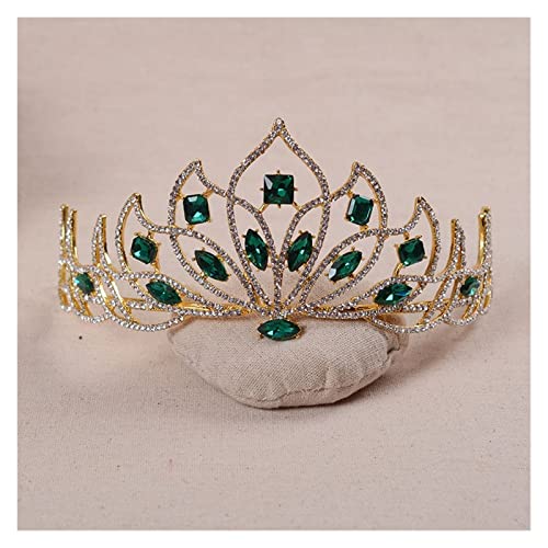 Brautkrone, goldene Braut-Tiara, rotes Kristall-Braut-Diadem, grüne Strass-Krone für Frauen, Eheringe, Haarschmuck, Accessoires, Kleid, Tiara für Frauen, Krone (Größe: einfarbig) (A grün) von AMAXRcsy