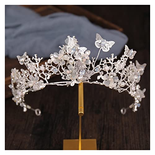 Brautkrone Kristall Prinzessin Tiaras Kronen Perlen Braut Hochzeit Haarschmuck Zweige Teller Diademe Kleid Tiara für Frauen Krone (Größe: Roségold) (A Roségold) von AMAXRcsy