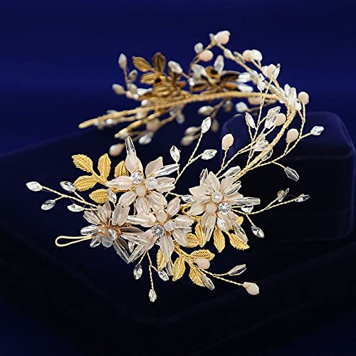 Diamant-Tiara, Blattgold-Brautband, weiches Kristallband, Brautblumen-Haarschmuck, Kristall-Tiara von AMAXRcsy