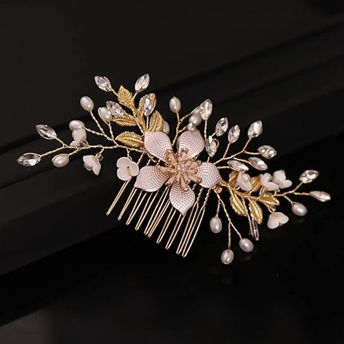 Diamant-Tiara, Kristall, Blumenblatt, Perlen-Haarkamm, Nadel mit Band für Damen, Brautparty, Hochzeit, Braut-Haarschmuck, Schmuck von AMAXRcsy