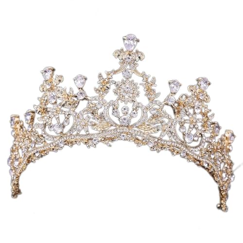 Diamant Tiara Barock Retro Gold Kristall Braut Tiara Krone Damen Luxus Strass Pageant Krone Brautband Hochzeit Haarschmuck von AMAXRcsy