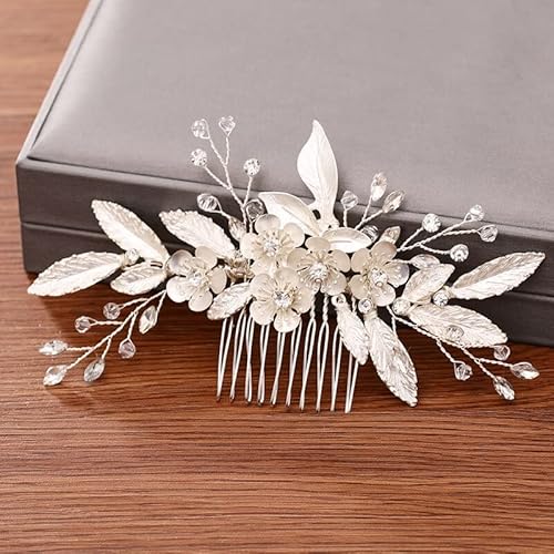 Diamant Tiara Blattsilber Strass Braut Haarkamm Hochzeit Haarschmuck Damen Tiara Hochzeit Haarkamm Braut Tiara von AMAXRcsy