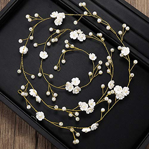 Diamant Tiara Damen Langes Haarband Hochzeitskleid Perlenblume Brautband Goldband Band Braut Haarschmuck von AMAXRcsy