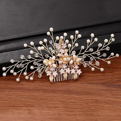 Diamant Tiara Hochzeit Haarschmuck goldene Blume Braut Haarkamm Perlen Tiara Haarkamm Hochzeit Tiara Damen Schmuck Kleid von AMAXRcsy