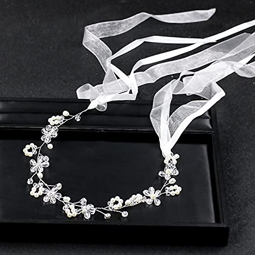 Diamant Tiara Perle Brautband Hochzeit Haarschmuck Perle Kristall Blume Gaze Band Sommer Hochzeitsband Braut Posaune von AMAXRcsy