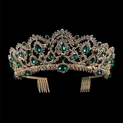Grüne Kristall-Tiaras, Vintage-Gold-Strass-Kronen mit Kamm, Hochzeits-Haarschmuck-Krone von AMAXRcsy