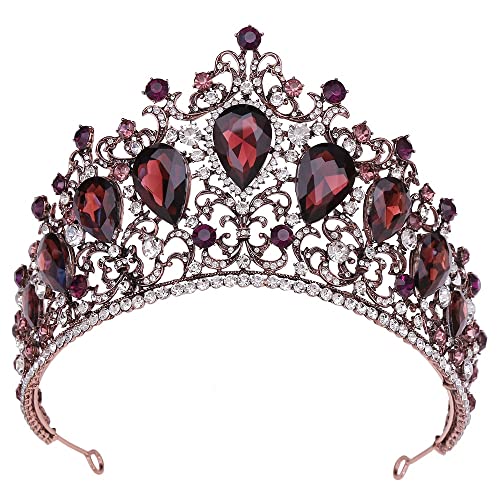 Handgefertigte Damen-Tiaras, luxuriös, barock, antiker Kristall-Haarschmuck, Kronen für Braut, Hochzeit, Festzug, Haarreifen (Metallfarbe: Antik-Silbergrau) (ein antiker roter Pfirsich) von AMAXRcsy