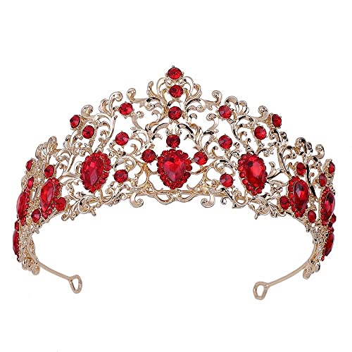 Handgefertigte Kristall-Tiara, Brautkrone, Goldstücke, Brautschmuck, Kronen, Königin, Diadem, Hochzeit, Haarschmuck, Haarreifen (Metallfarbe: H042 Grün) (A H042 Goldweiß) von AMAXRcsy