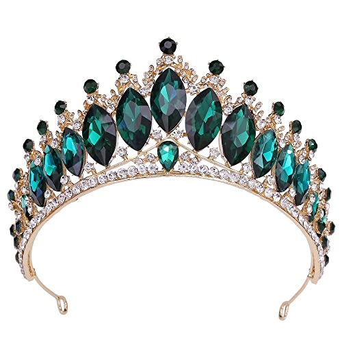 Handgefertigte barocke rote Kristall-Braut-Diademe, Krone, Strass, Festzug, Hochzeitsschmuck, Haarschmuck, Haarreifen (Metallfarbe: Goldgrün) (Silberweiß) von AMAXRcsy