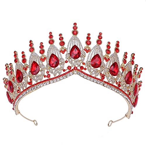 Handgefertigte große Hochzeitskrone, Brautstück, Wassertropfen, Strass, Kristall, Diadem, Königin, Kronprinzessin, Tiaras, Haarschmuck, Haarreifen (Metallfarbe: Silberweiß) (Goldgrün) von AMAXRcsy