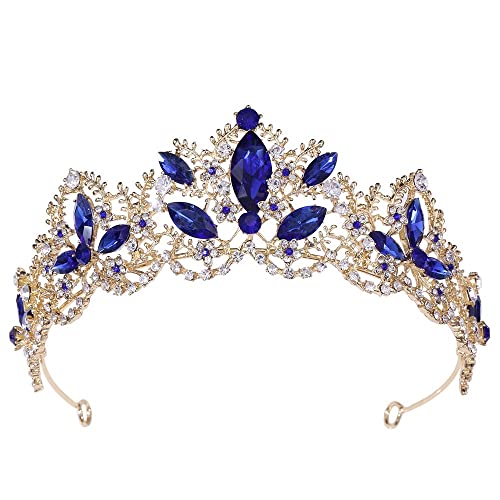 Handgefertigtes Brautkleid, Kristall, Blume, Strass, Krone, Tiara, Band für Damen, Hochzeit, Haarschmuck, Zubehör, Stück, Haarreifen (Metallfarbe: Blau) (A Blau) von AMAXRcsy