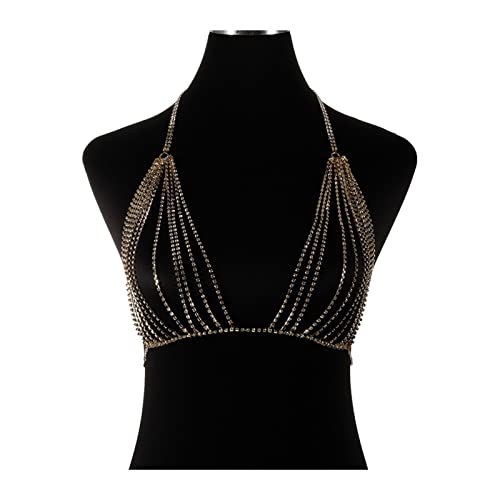 Körperkette Frauen Sexy Kette Strass Kristall Bling Luxus Bralette Hohlkörperschmuck Party Festival Körperzubehör Körperschmuck von AMAXRcsy