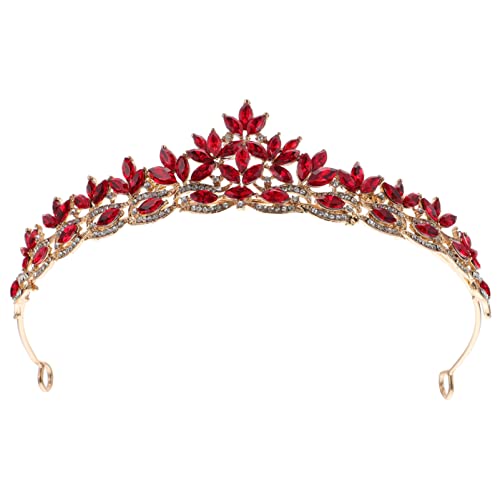 Kristall-Hochzeitskrone, Tiara, Strass-Brautkronen, Geburtstag, Festzug, Hochzeit, Abschlussball, Krone, Band, Hochzeitsaccessoires für Frauen und Mädchen (Rot) (Farbe: Weiß) (Rot B) von AMAXRcsy