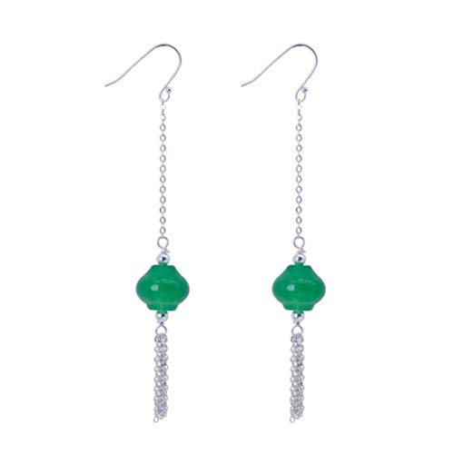 Ohrhänger für Damen, S925-Silber, handgefertigt, schlicht, Persönlichkeit, Retro, malaiische Jade-Laternen-Perlenohrringe, Damen-Quaste, lange Ohrhaken-Ohrringe (wie abgebildet, 925er-Silber) von AMAXRcsy