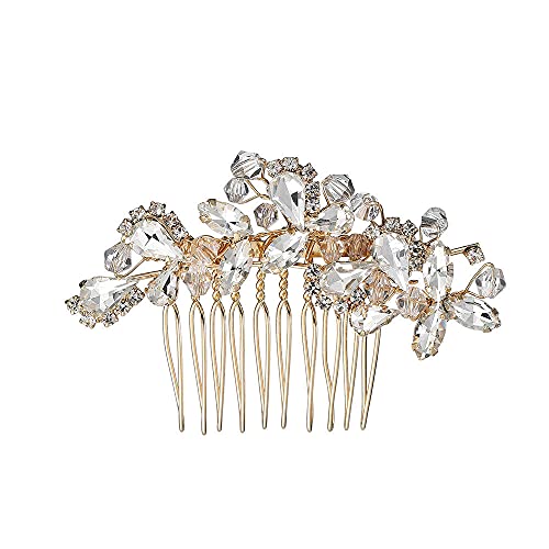 Vintage-Strass-Haarkamm, Haarkamm aus Kristallblumenlegierung, Einsteckkamm, Hochzeitskleid-Haarschmuck, Bräute-Haarschmuck für Frauen und Mädchen-Rose_Gol (Gold) von AMAXRcsy