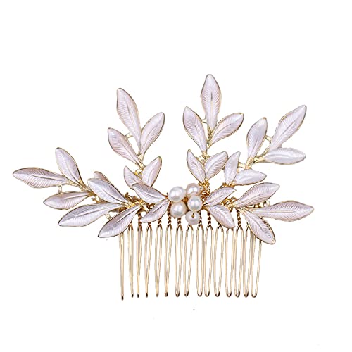 Vintage Stück Kamm Haarspange, Rosegold Farbe Blatt Haarkamm Handgemacht Tiara Hochzeit Haarkamm Brautstück Perlenschmuck Hochzeit Haarschmuck Abschlussball Seitenkämme für Frauen und Mädchen von AMAXRcsy