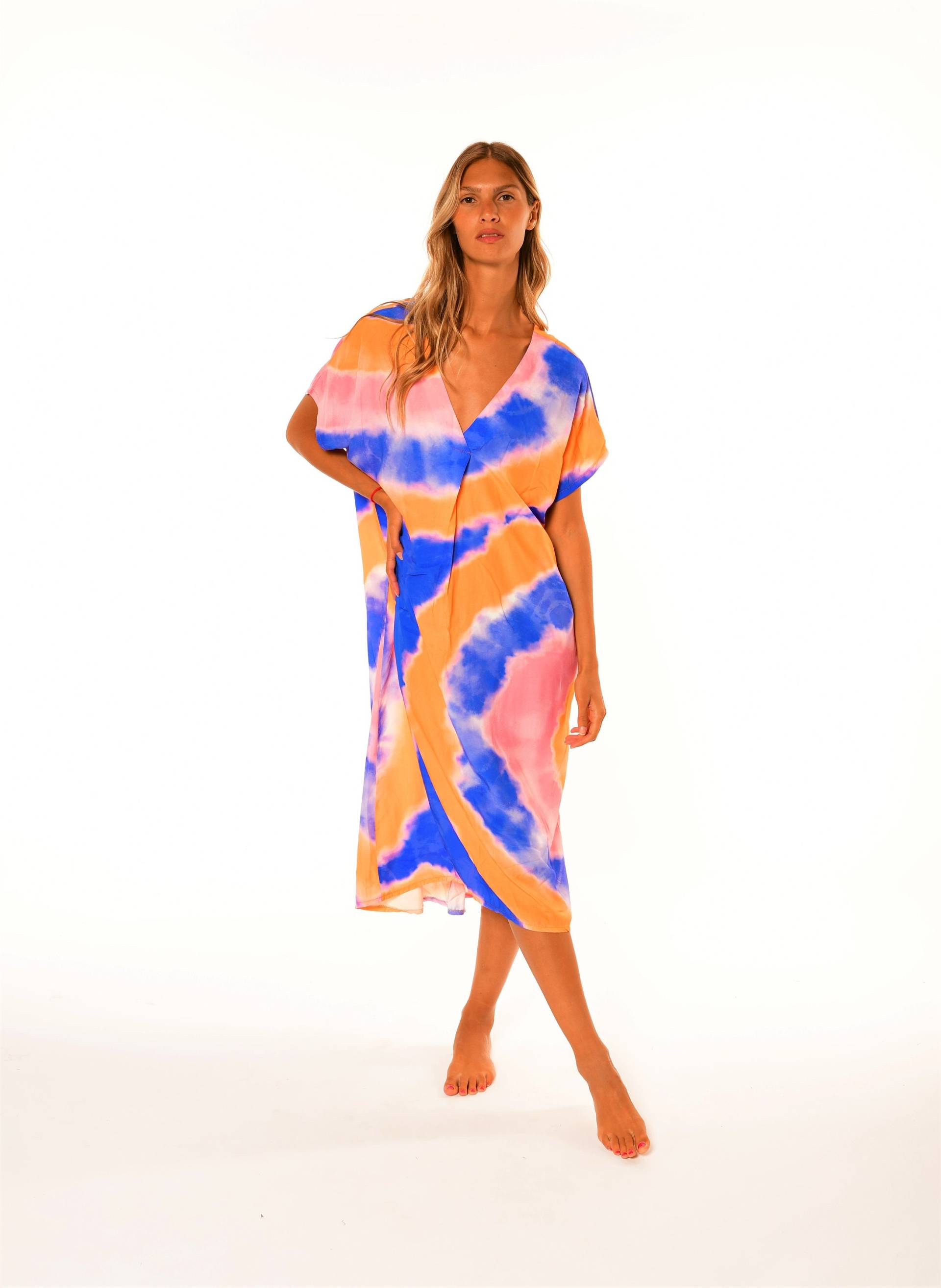 Batik Sommerkleid Für Frauen | Lockeres Midi Oversized Kleid Strand - Und Urlaubskleid Mit V-Ausschnitt Ärmeln Kurzer Kaftan Batik Sommerkleid Für Frauen | Lockeres Midi Oversized Kleid Strand - Und Urlaubskleid Mit V-Ausschnitt Ärmeln Kurzer Kaftan von AMAYAbyML