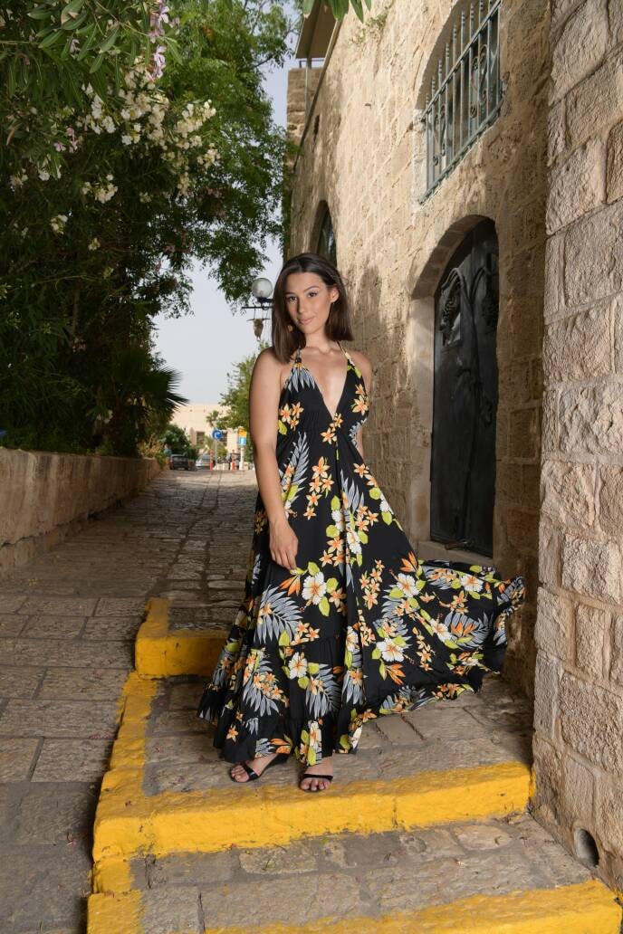 Boho Blumen Maxi Kleid Für Frauen, Sommerkleid, Urlaub, Rückenloses Kleid, Offener Rücken, Quasten, Prom Brautjungfer, Schwarzes Langes Halfterkleid von AMAYAbyML