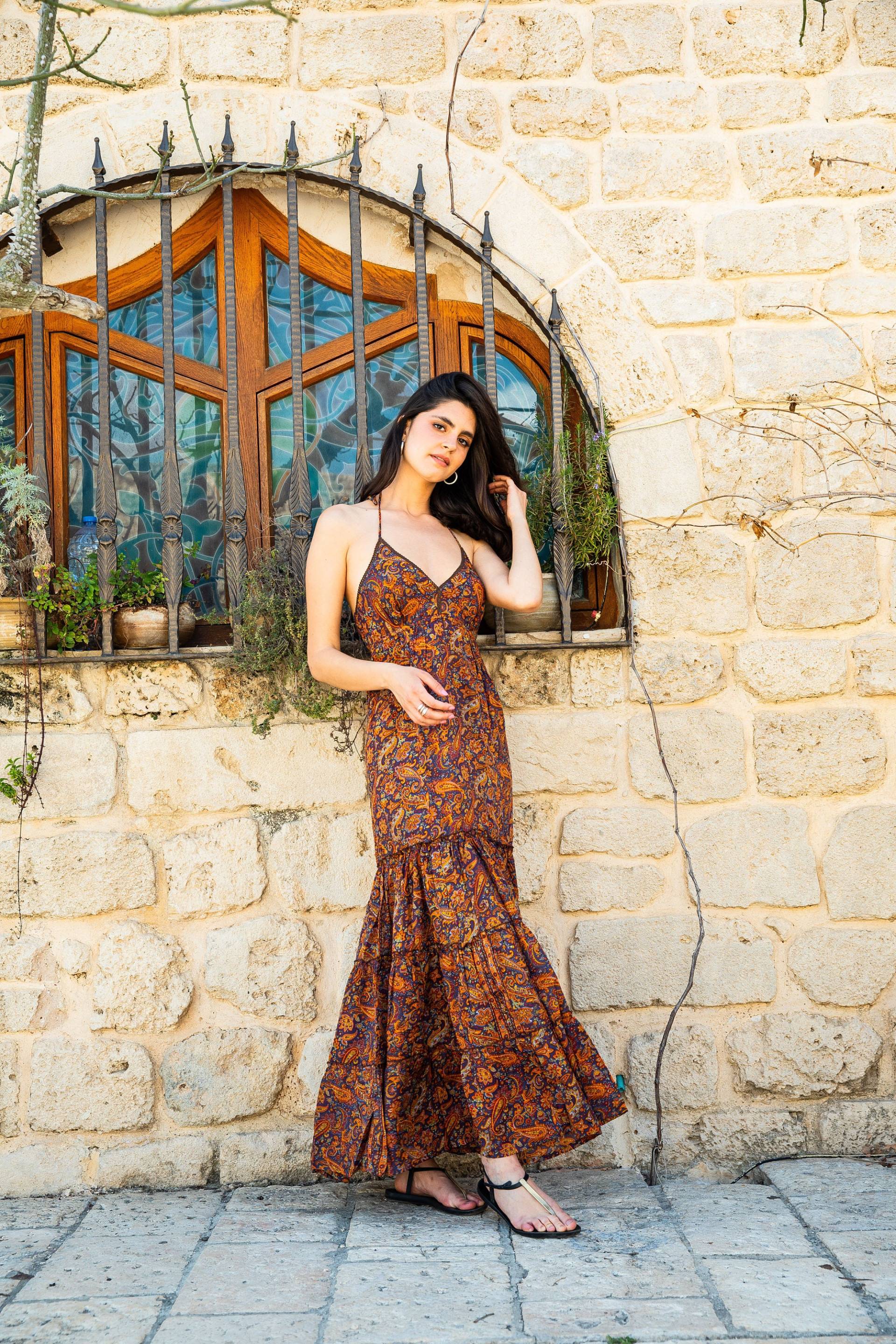 Boho Maxi Kleid Für Frauen in Braun Paisley Print/Sommerkleid Hippy Spitzenkleid Rüschen Quasten Urlaub Halfter Boho Maxi Kleid Für Frauen in Braun Paisley Print/Sommerkleid Hippy Spitzenkleid Rüschen Quasten Urlaub Halfter von AMAYAbyML
