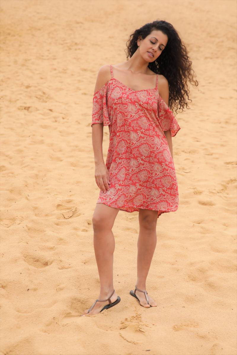 Kurzes Kleid Für Frau in Blumendruck | Abseits Der Schulter Offene Rücken Mini-Kleid Sommerkleid Lässiges Loses von AMAYAbyML