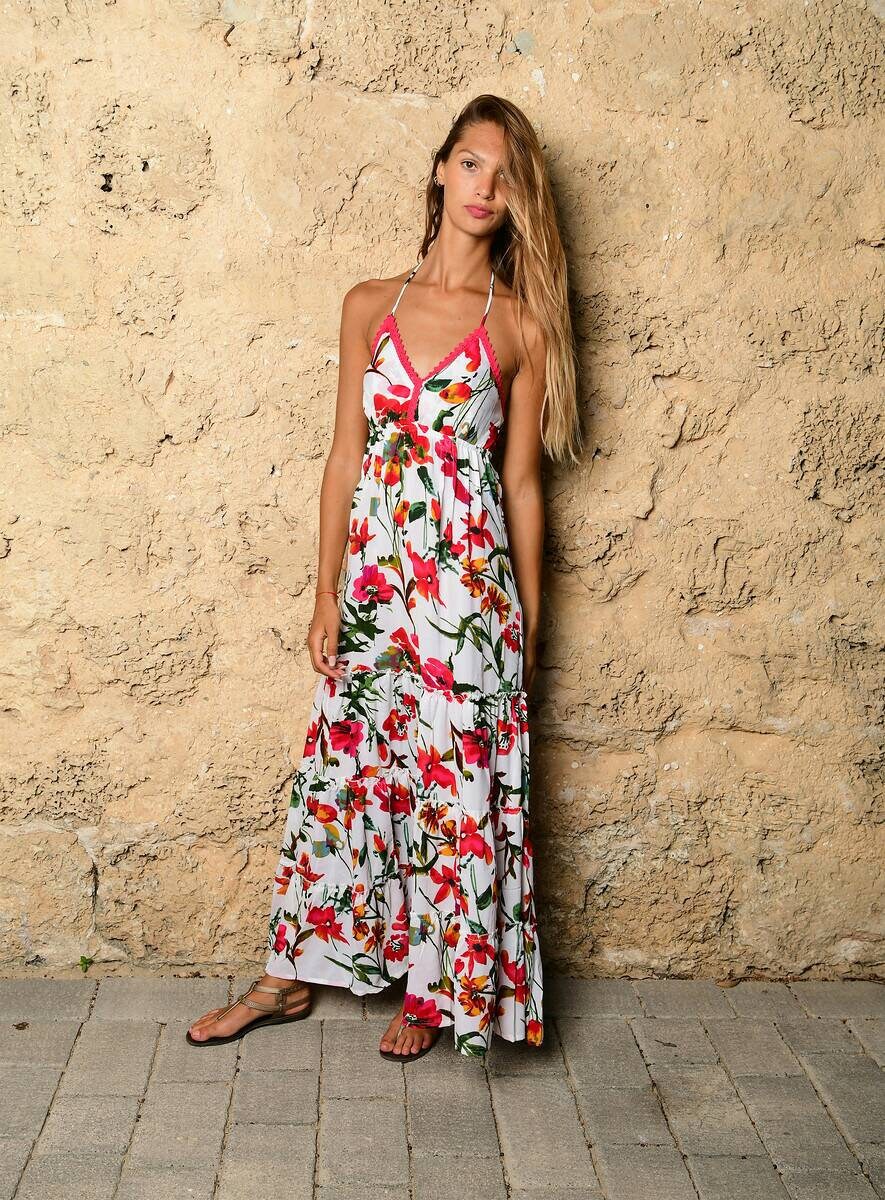 Weißes Maxikleid Für Frau Mit Blumendruck/Offenes Rückenkleid/Halterkleid/Blumen/Sommerkleid/Brautjungfer/Kleid Urlaub/Boho Langes Kleid Weißes Maxikleid Für Frau Mit Blumendruck/Offenes Rückenkleid/Halterkleid/Blumen/Sommerkleid/Brautjungfer/Kleid Urlaub/Boho Langes Kleid von AMAYAbyML