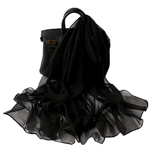 AMAYJUELONG Schal Damen Stola Unifarben Halstücher Schals Damen Halstuch Tuch aus Chiffon-160cm*50cm-Schwarz von AMAYJUELONG