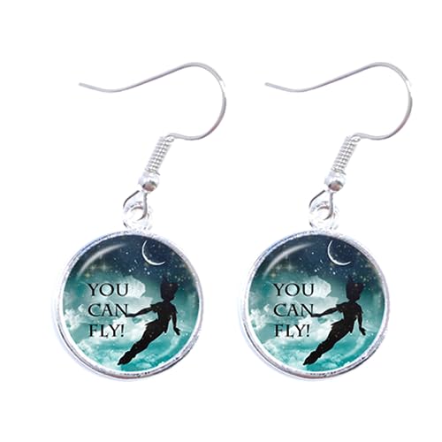 Leuchtet im Dunkeln Peter Pan Ohrringe You Can Fly Märchen Nimmerland Frauen Kinder Tropfen Ohrringe Beste Freundin Geschenke Silber Ohrringe Kleine Stecker, 25, Glas, Erstellt Peridot von AMAZETEC
